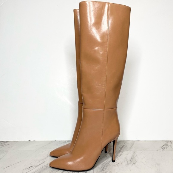 Jeffery Campbell Pointy Toe Tan Faux Leather Tall Boot 5 1/2
